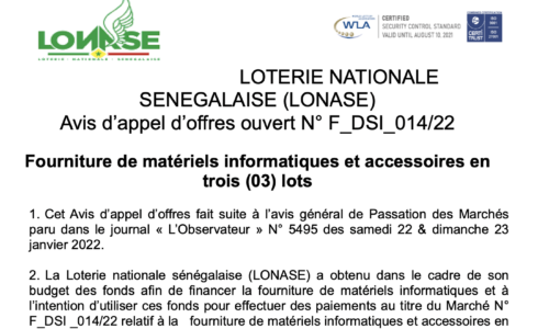 LOTERIE NATIONALE SENEGALAISE (LONASE) 