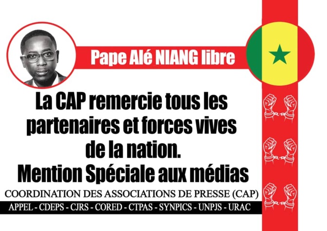 Libération de Pape Alé Niang : La CAP remercie les partenaires et toute les forces vivent de la nation